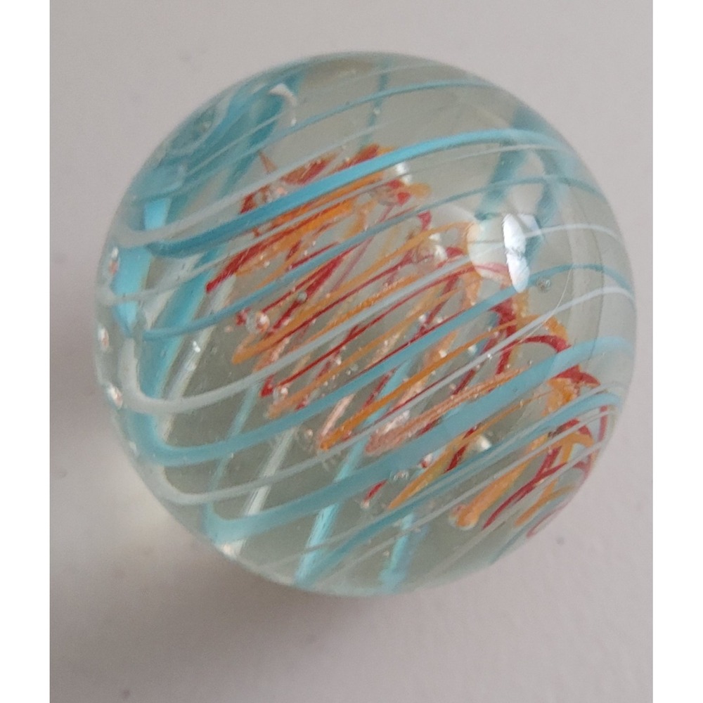 Vintage Art Glass Blue Red Orange Corkscrew Spiral Glass Paperweight